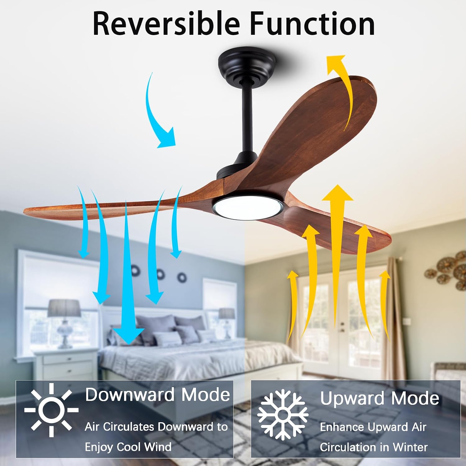 QUTWOB 42' Wood Ceiling Fans with Lights and Remote Control,Indoor Outdoor 3 Blades Wooden Ceiling Fan for Garage,Patio,Living Rooms,Bedrooms,Offices,Farmhouse(Black+Dark Walnut)
