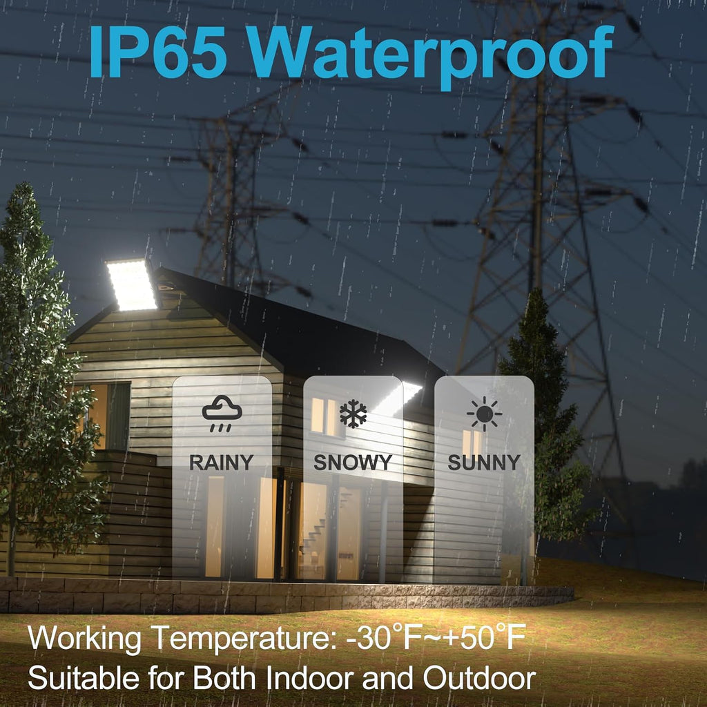 Upgrade 300W Outdoor Flood Lights AC100-277V LED Stadium Lights 45000Lm (1200W Eqv.) LED Flood Lights with 2 Modules, IP65 Waterproof Area Lighting with Adjustable U Bracket-4Pack