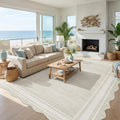 GarveeHome Scalloped Washable 8x10 Area Rugs for Living Room, Modern Bordered Solid Rug for Bedroom, Scalloped Non-Slip Stain Resistant Rug for Dining Room Farmhouse Dorm, Cream