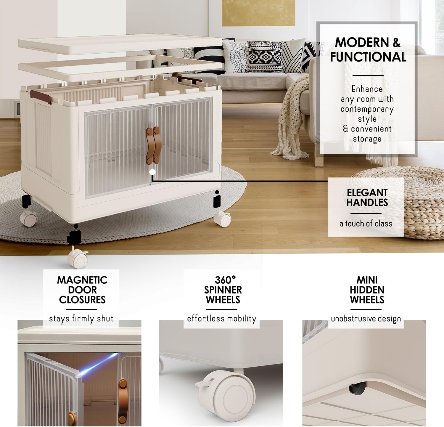4 Tier Large Stackable Storage Bins with Lids Open Front & 360° Wheels 84.5 QT - Collapsible Storage Bins Home Office Closet Storage Organization, Foldable Clothes Storage Cabinet, 21 GAL