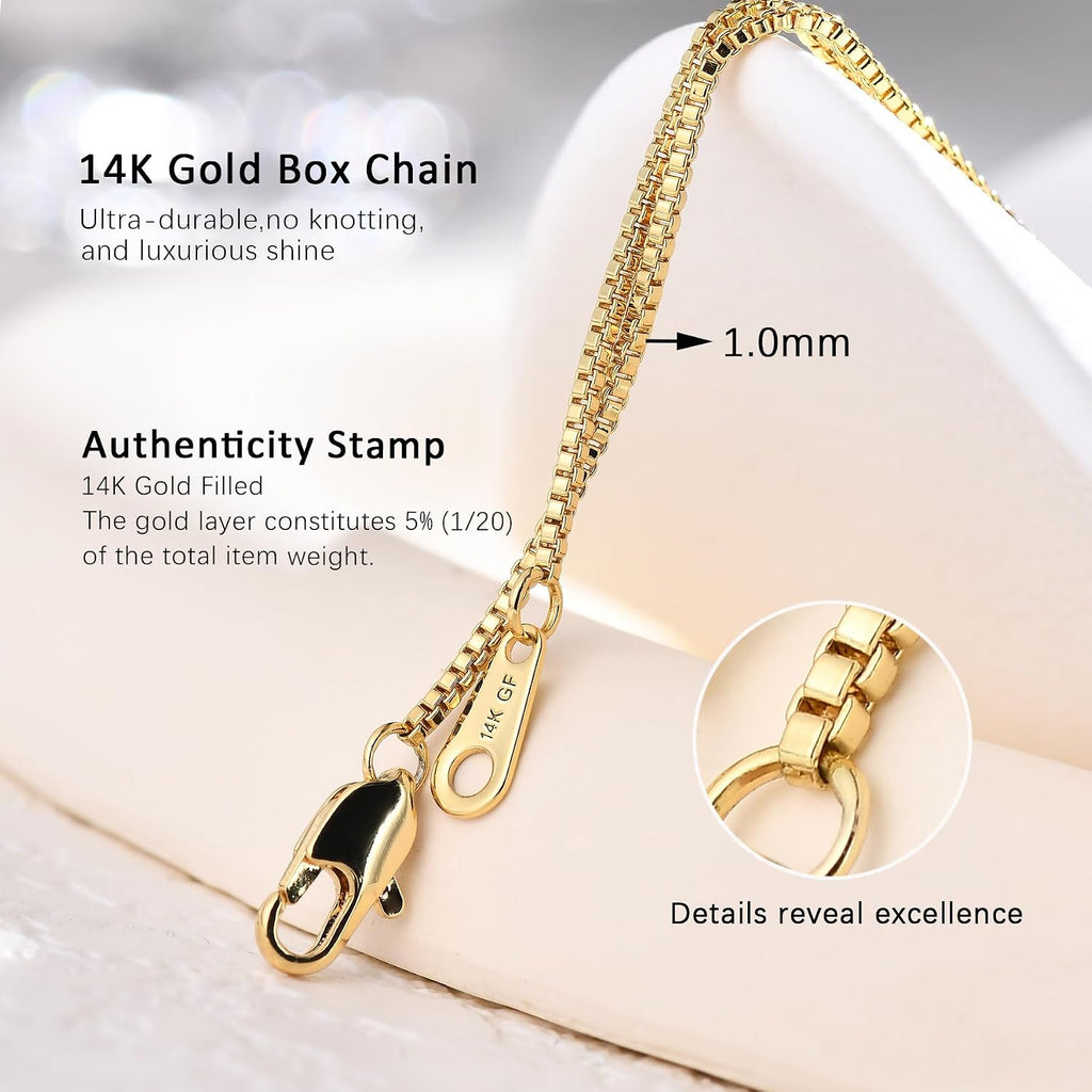 1mm Gold Box Chain Necklace 14K Gold Cable Link Chains for Women and Men Dainty Non-tarnish Necklaces Unisex Gold Jewelry Gifts Sweat Proof and Fade Resistant Lifetime Quality