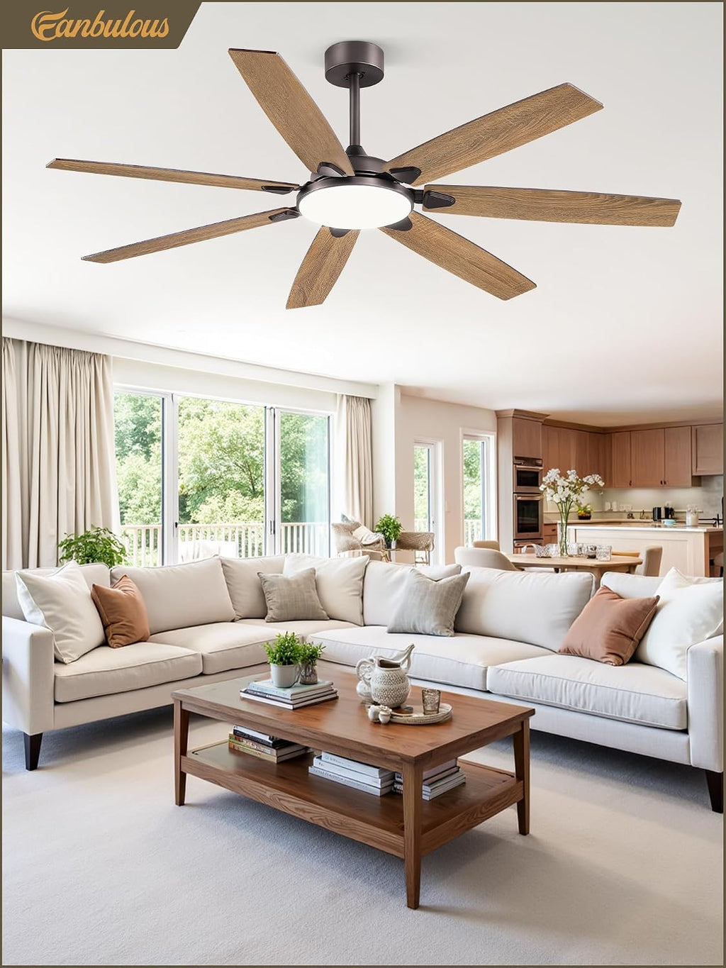 Fanbulous 62 Inch Large Ceiling Fans with Lights and Remote, Oil Bronze Modern Ceiling Fan with 3CCT LED Light, Quiet DC Motor,Indoor/Outdoor Ceiling Fan with 7 Dual Finish Blades for Living Room