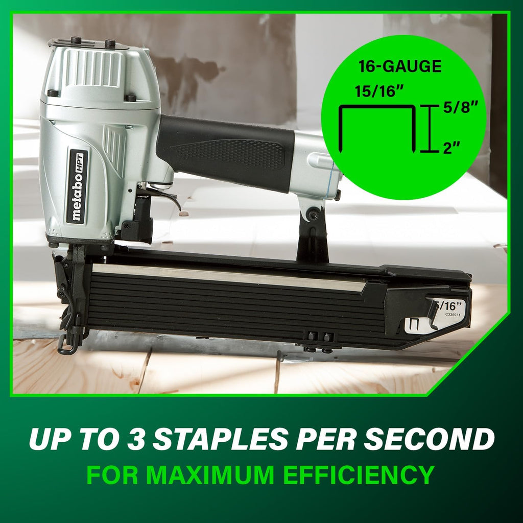 Metabo HPT 15/16 Inch Wide Crown Stapler, Pro-preferred Pneumatic Power Nailers, Fastening Tool for Wire Lathing, Housewrap, Roofing & Insulation, 16 Gauge, 5/8'to 2' Crown Staples, N5021A