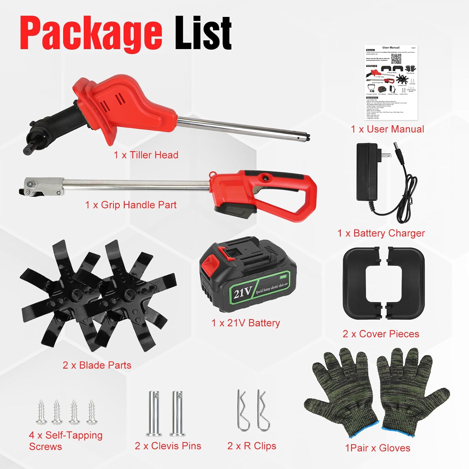 21V Cordless Tiller Cultivator, 300 RPM Electric Garden Rototiller with 4.0Ah Batteries & Charger, 9In Tilling Width and 9In Depth Garden Tiller with 16 Steel Tines for Yard, Soil Digging