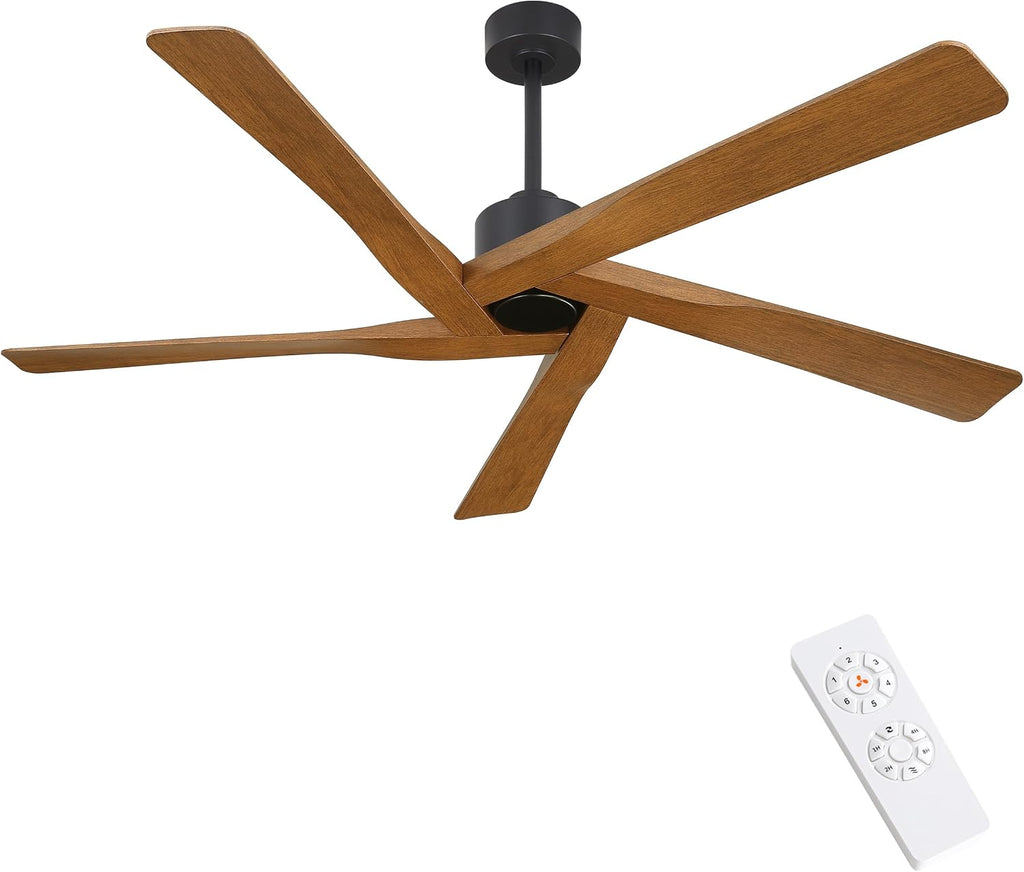 WINGBO 64' ABS DC Ceiling Fan No Light, 5 Blade ABS Plastic Ceiling Fan with Remote, 6-Speed Reversible DC Motor, Ceiling Fans without Light for Kitchen Bedroom Living Room, Matte Black and Walnut