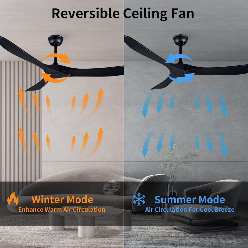 Black Ceiling Fans without Lights, 70'' Modern Solid Wood Ceiling Fan with Remote, Quiet DC Motor, Flush Mount Low Profile Indoor or Covered Patio Ceiling Fan for Bedroom Living Room