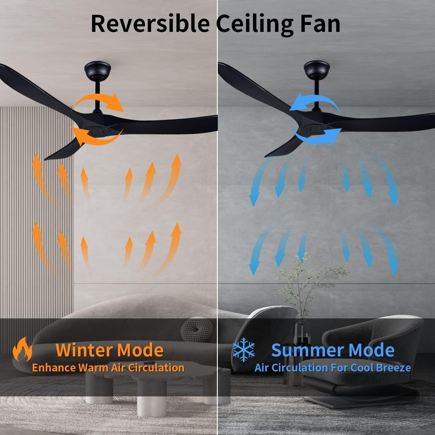 Black Ceiling Fans without Lights, 70'' Modern Solid Wood Ceiling Fan with Remote, Quiet DC Motor, Flush Mount Low Profile Indoor or Covered Patio Ceiling Fan for Bedroom Living Room