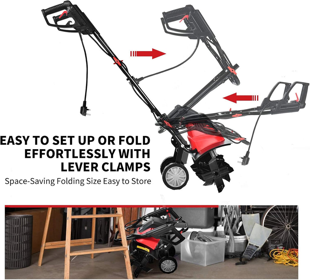 IRONMAX 13.5 Amp Electric Tiller, Corded Rototiller Tool w/Foldable Handle & 6 Tines, 17.7-Inch Tilling Width, Lightweight Garden Cultivator for Lawn Digging Soil (13.5 Amp, 6 Tines)