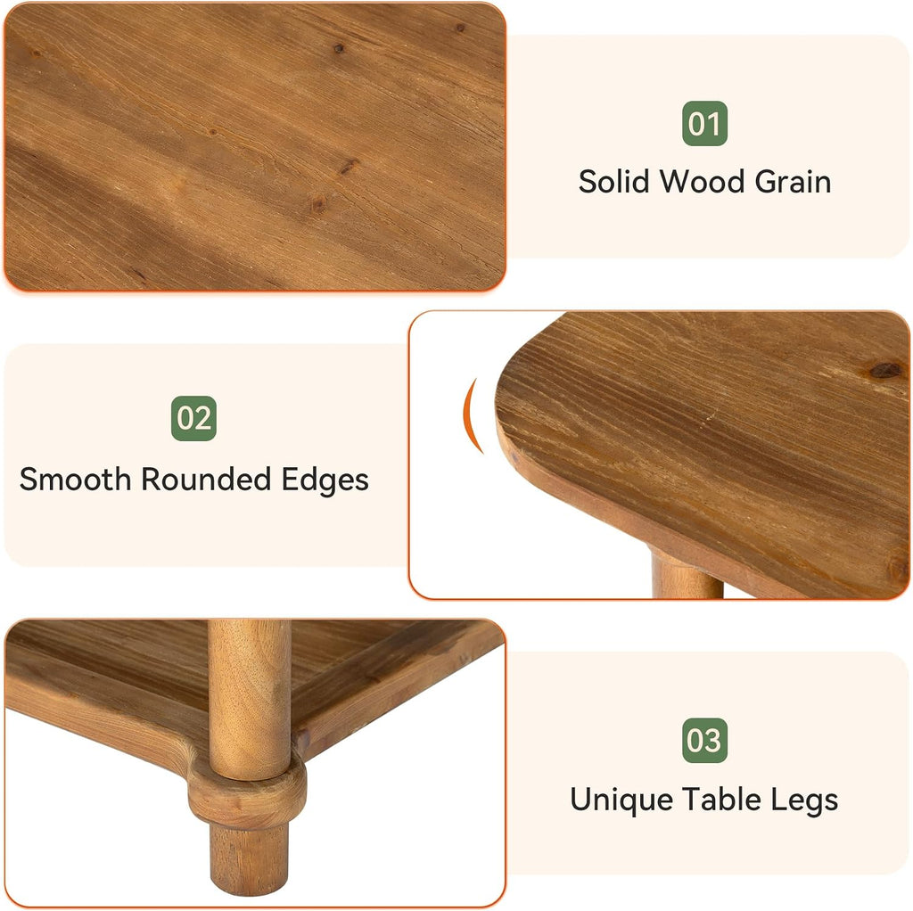 47' Rectangle Coffee Table, Solid Wood Center Table with 2-Tier Storage, Modern Farmhouse Coffee Furniture for Living Room, Home & Family Room, Light Brown