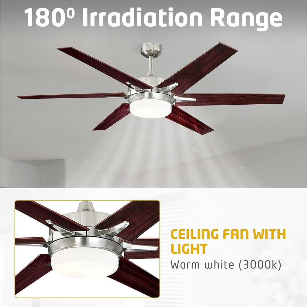 Ciata 60-inch Ceiling Fans with Lights – Smart Ceiling Fan for Bedroom/Living Room – Advanced Ceiling Fan with Remote Compatible with Alexa/Google Home – Wi-Fi Fans for Home – Brushed Nickel Finish