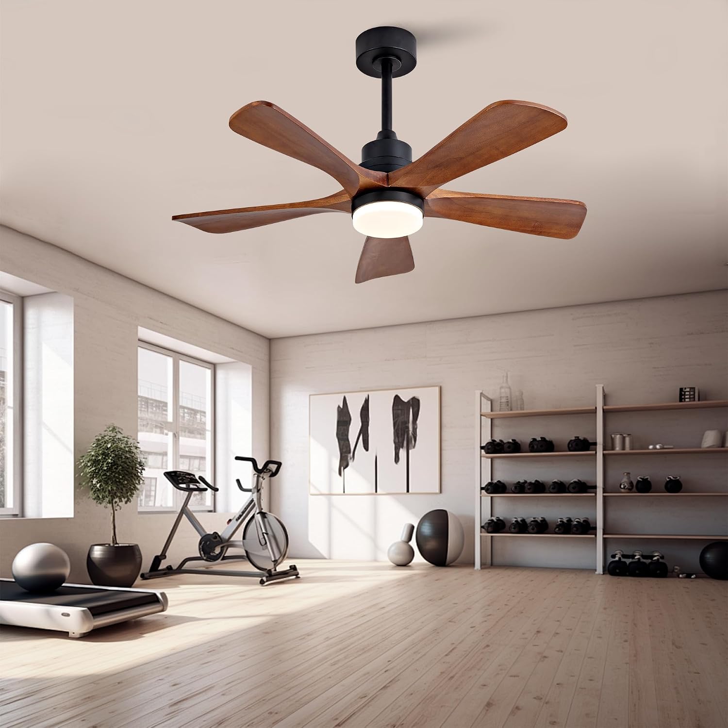 Black Ceiling Fans with Lights and Remote, 42 Inch Outdoor Ceiling Fan for Patios with Light 5 Blades Ceiling Fan Noiseless Reversible DC Motor, Wood Fan for Farmhouse
