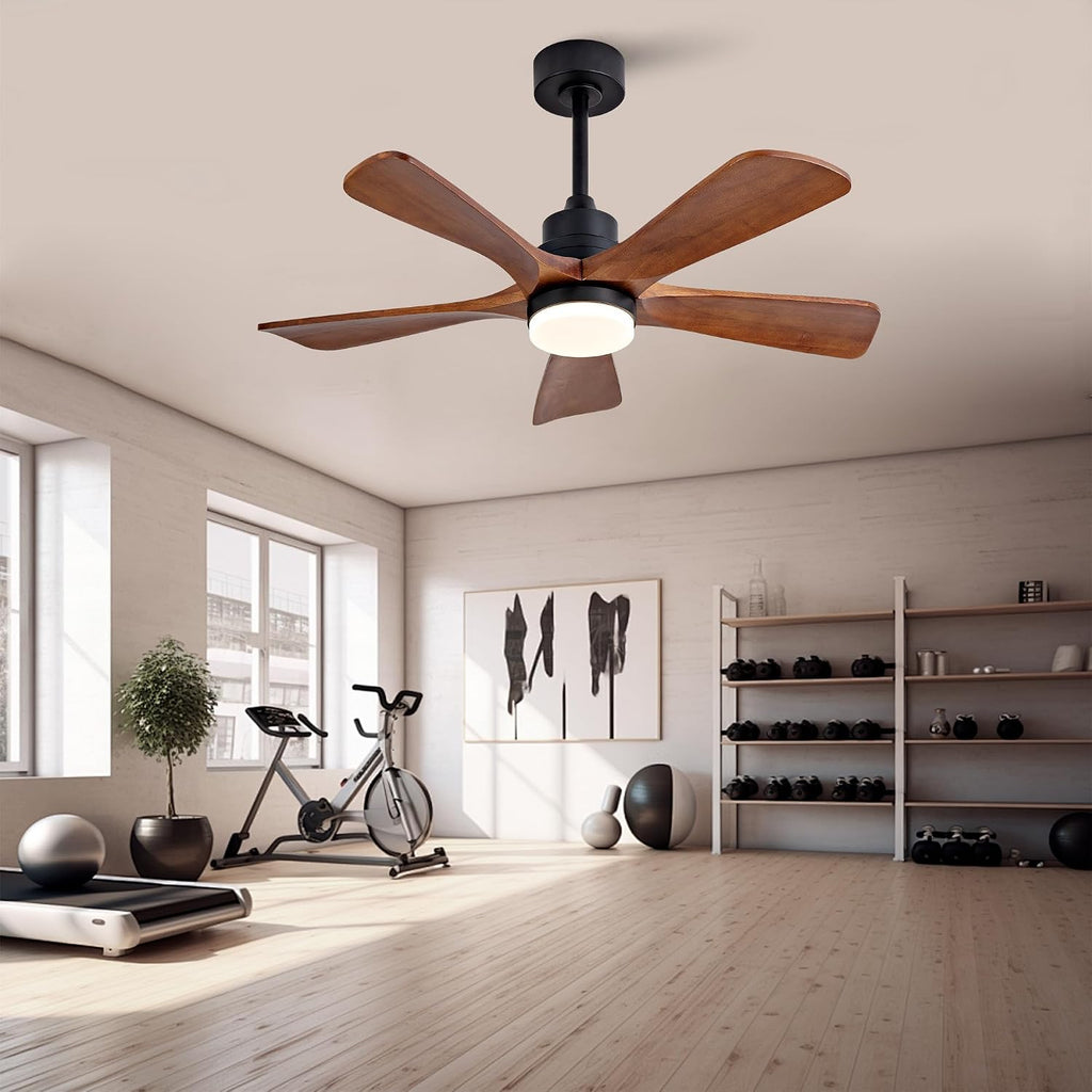 Black Ceiling Fans with Lights and Remote, 42 Inch Outdoor Ceiling Fan for Patios with Light 5 Blades Ceiling Fan Noiseless Reversible DC Motor, Wood Fan for Farmhouse YZ595