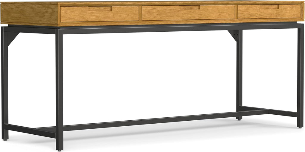 SIMPLIHOME Banting Desk and Bookcase Bundle - 72 inch Wide Solid Wood Desk with Drawers and 30 inch Wide 4-Shelf Bookcase in Oak, Modern Industrial Home Office Furniture (Set of 2)