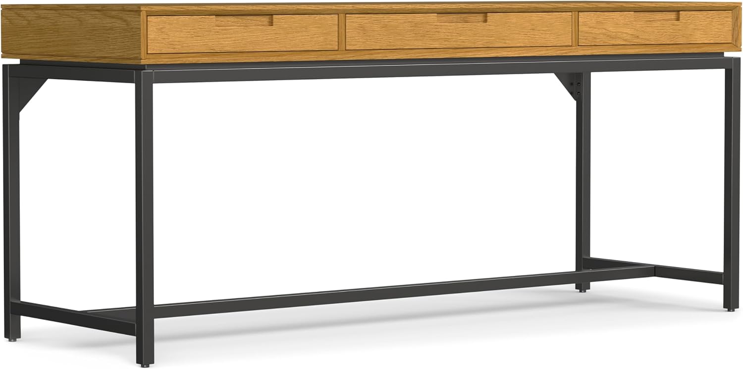 SIMPLIHOME Banting Desk and Bookcase Bundle - 72 inch Wide Solid Wood Desk with Drawers and 30 inch Wide 4-Shelf Bookcase in Oak, Modern Industrial Home Office Furniture (Set of 2)