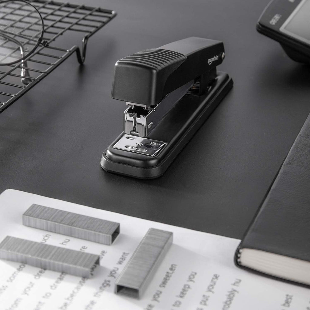 Amazon Basics Full-Strip Desktop Stapler, 20 Sheet Capacity, Non-Slip, Black, 12-Pack