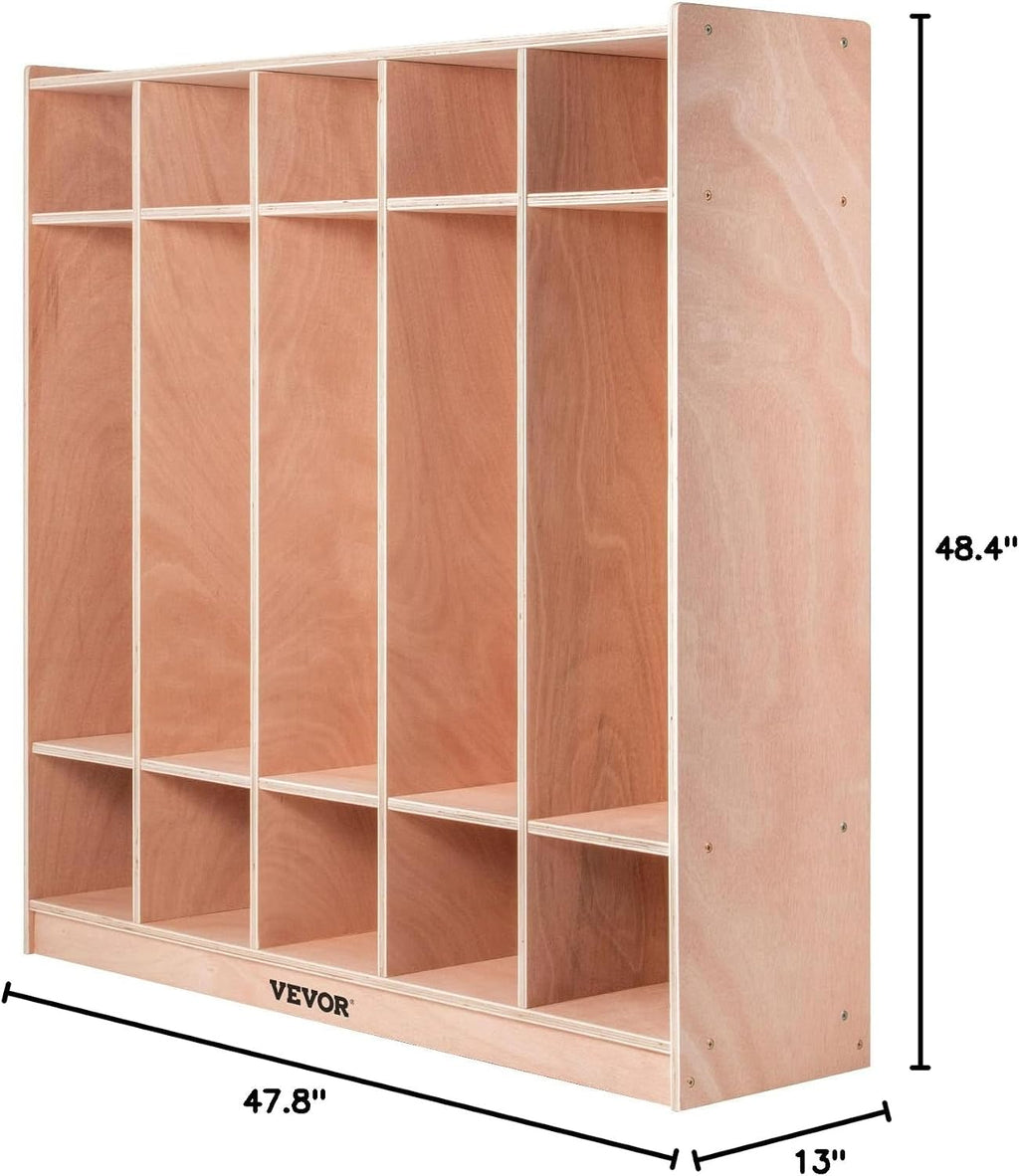 Happybuy 5-Section School Storage Locker, Wooden Storage Cabinet with 4 Casters, Classroom Cubbies for Storage, 15mm Thick Plywood Locker for Home, Office, School,Gym, Kindergarten