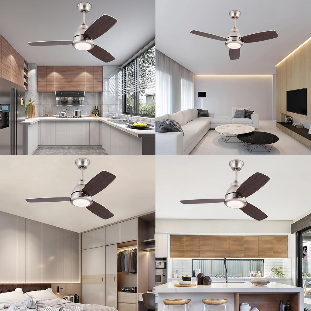 Ceiling Fans with Lights, 42 Inch Modern Low Profile Ceiling Fan with Remote Control 6 Speeds, 3000-6000K Dimmable Timing (1/2/4 hours) 3 Blades Large Ceiling Fan for Indoor and Outdoor Bedroom Patios