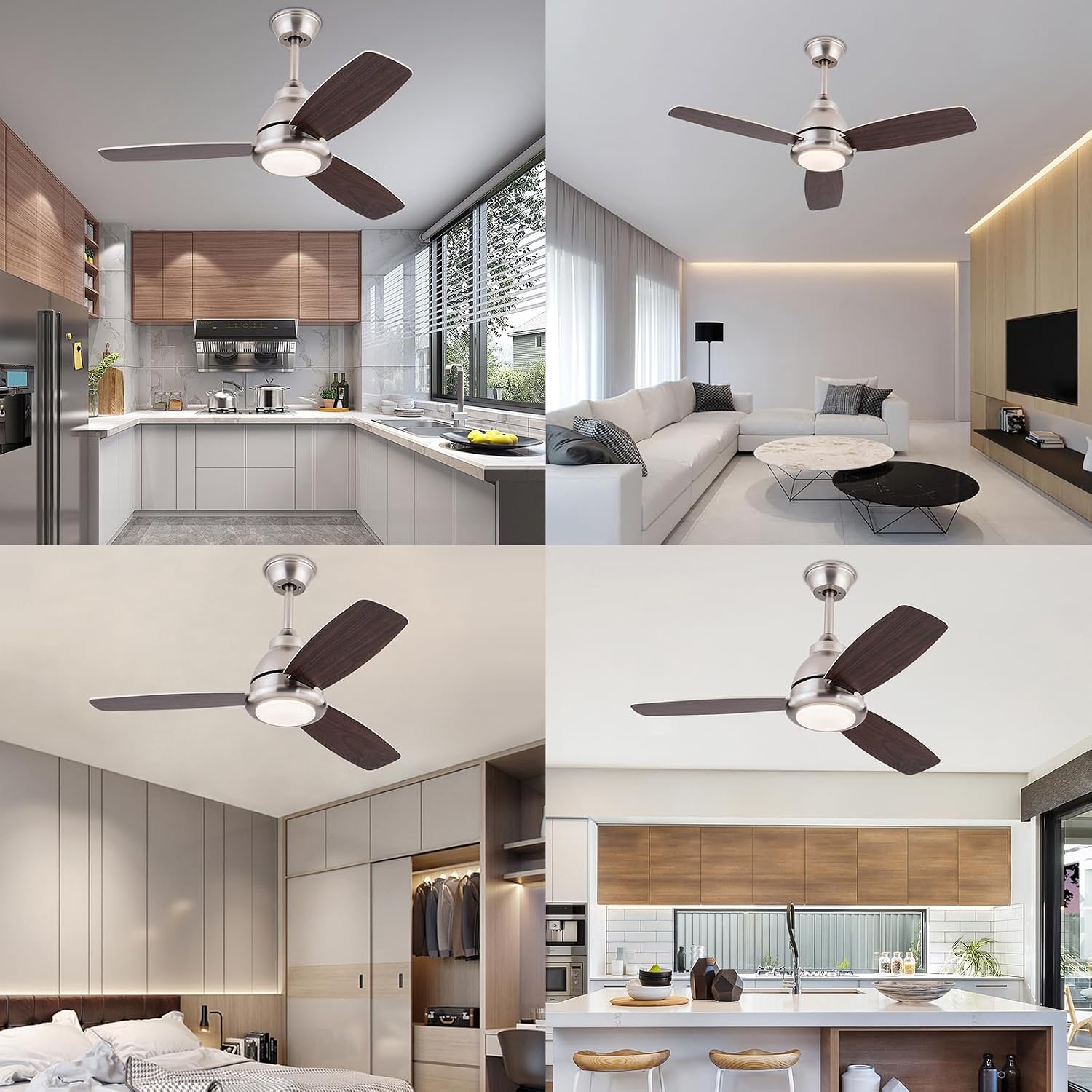 Ceiling Fans with Lights, 42 Inch Modern Low Profile Ceiling Fan with Remote Control 6 Speeds, 3000-6000K Dimmable Timing (1/2/4 hours) 3 Blades Large Ceiling Fan for Indoor and Outdoor Bedroom Patios