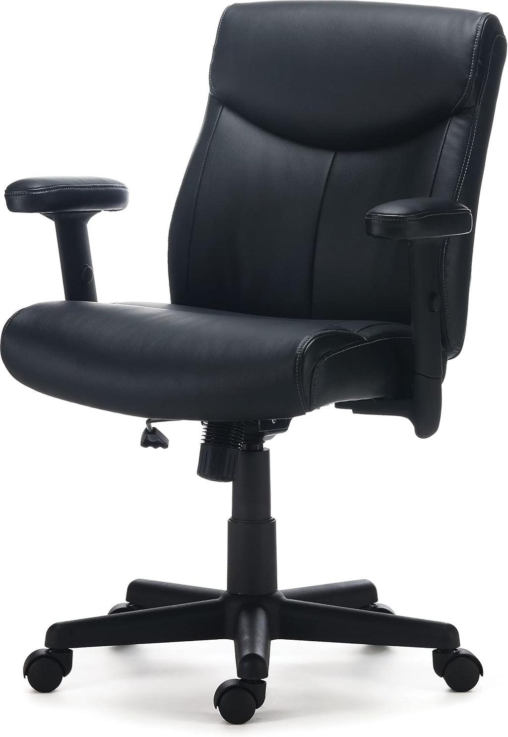 Staples Ergonomic Task Chair, Faux Leather, Ergonomic, Adjustable Height, Swivel, Black