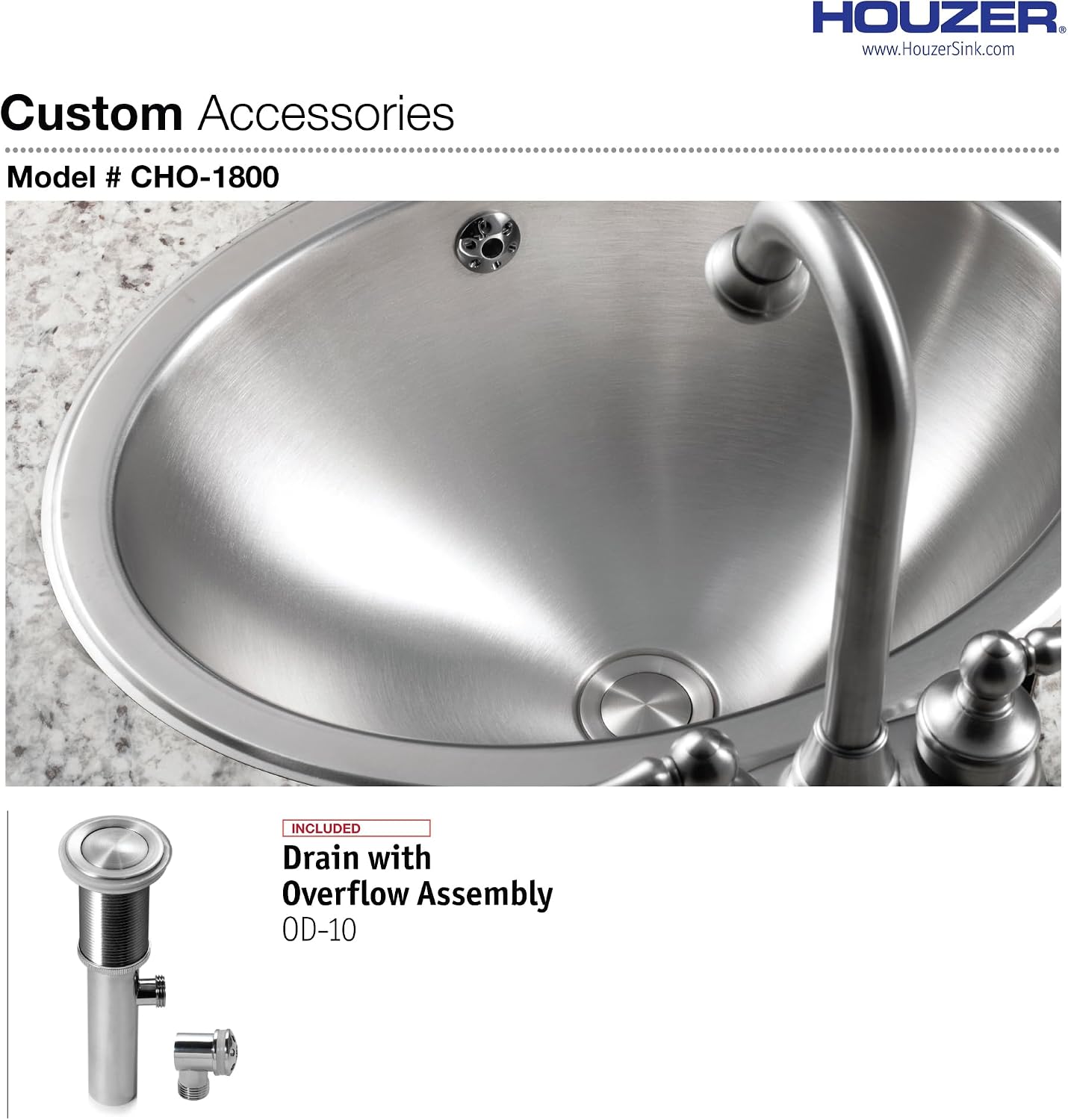 Houzer Opus Stainless Steel Bathroom Sink: 18 Inch Undermount Oval Bowl with Overflow Drain Assembly, Durable & Versatile, Essential for Home & Apartment: CHO-1800-1