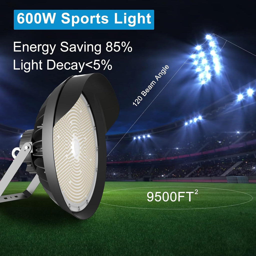 Lightdot Led Stadium Light Outdoor 600W Flood Lighting 90000lm Super Bright Commercial Area IP65 Waterproof High Mast Lighting for Sport Fields and Courts-2Pack