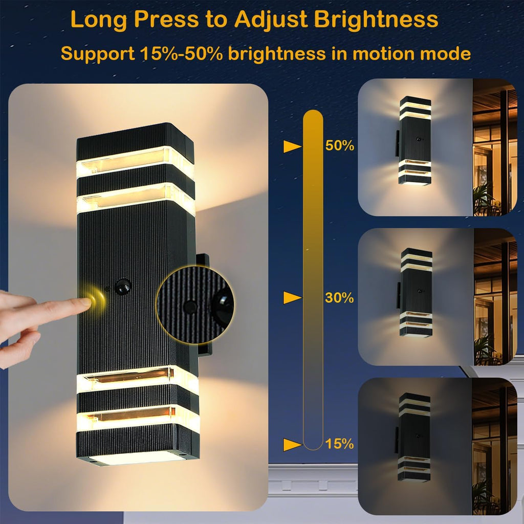 iYogaled Dusk to Dawn Motion Sensor Porch Light with 3 Lighting Modes, Waterproof Up Down Wall Sconce with Adjustable Bulbs, Aluminum Exterior Light Fixtures for Entryway, Patio, Garage,ETL Listed