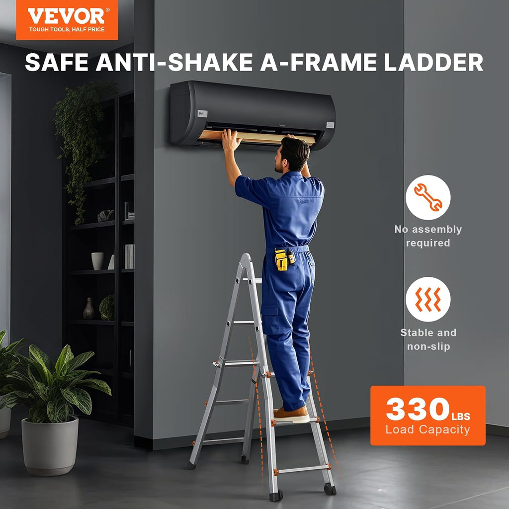 VEVOR 9.5 FT Telescoping Ladder - Compact & Portable Aluminum Extension Ladder, 330lb Load Capacity for Home, Roof, Stairs, Indoor & Outdoor Use