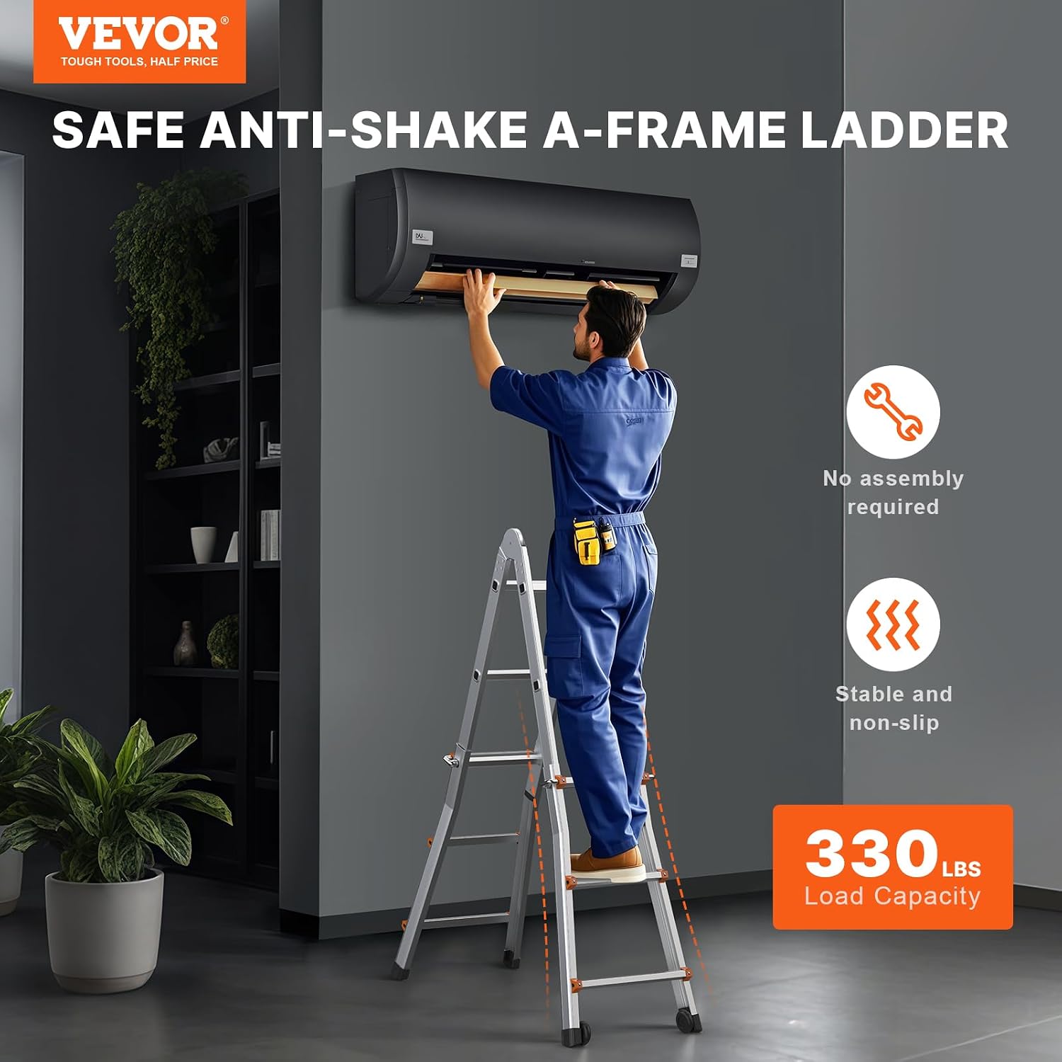 VEVOR 9.5 FT Telescoping Ladder - Compact & Portable Aluminum Extension Ladder, 330lb Load Capacity for Home, Roof, Stairs, Indoor & Outdoor Use