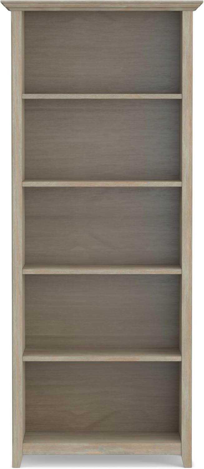 SIMPLIHOME Amherst Desk and Bookcase Bundle - 54 inch Wide Solid Wood Desk with Drawers and 30 inch Wide 5-Shelf Bookcase in Distressed Grey, Transitional Home Office Furniture (Set of 2)