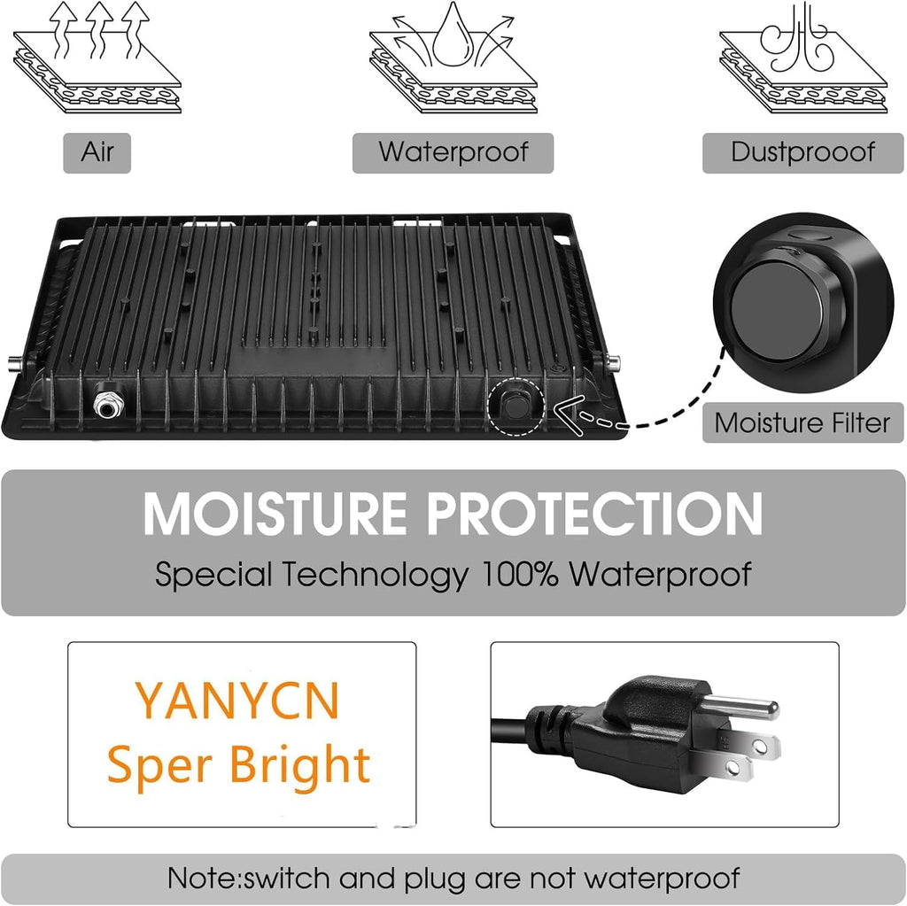 YANYCN 2 Pack 300W Warm White Led Flood Lights Outdoor,3000K Super Bright 43500LM Security Lights with Plug,Exterior IP66 Waterproof FloodLight for Basketball Court, Yard, Garden, Playground