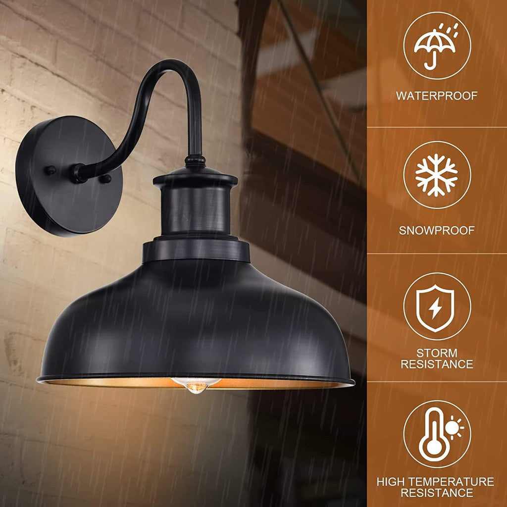 Outdoor Barn Lights, Farmhouse Outdoor Wall Sconces, Rustic Exterior Wall Mount Lights, Vintage Outside Lighting Fixtures, Industrial Black Gold Lanterns for Porch Garage Patio, 4 Pack