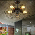 Metal Fan Pendant Lamp Steampunk Industrial Vintage Ceiling Chandelier Light E27 Ceiling Lighting Fixture for Restaurant Kitchen, Retro Black Fan Style Metal Cage Ceiling Light 5-Lights