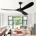 ABZ Ceiling Fans without Lights - 52 Inch Modern Ceiling Fans no Lights with Remote Control, Black 3 Blade Solid Wood Indoor Outdoor Ceiling Fans for Patios Living Room Bedroom