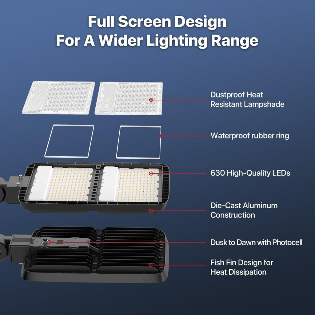 400W LED Parking Lot Light, LED Flood Light with Dusk to Dawn Photocell, 630 LEDs, 5000K Daylight, IP65 Waterproof, Adjustable Arm Mount, AC 120V, Commercial Security Lighting Outdoor for Yard, 2Pack