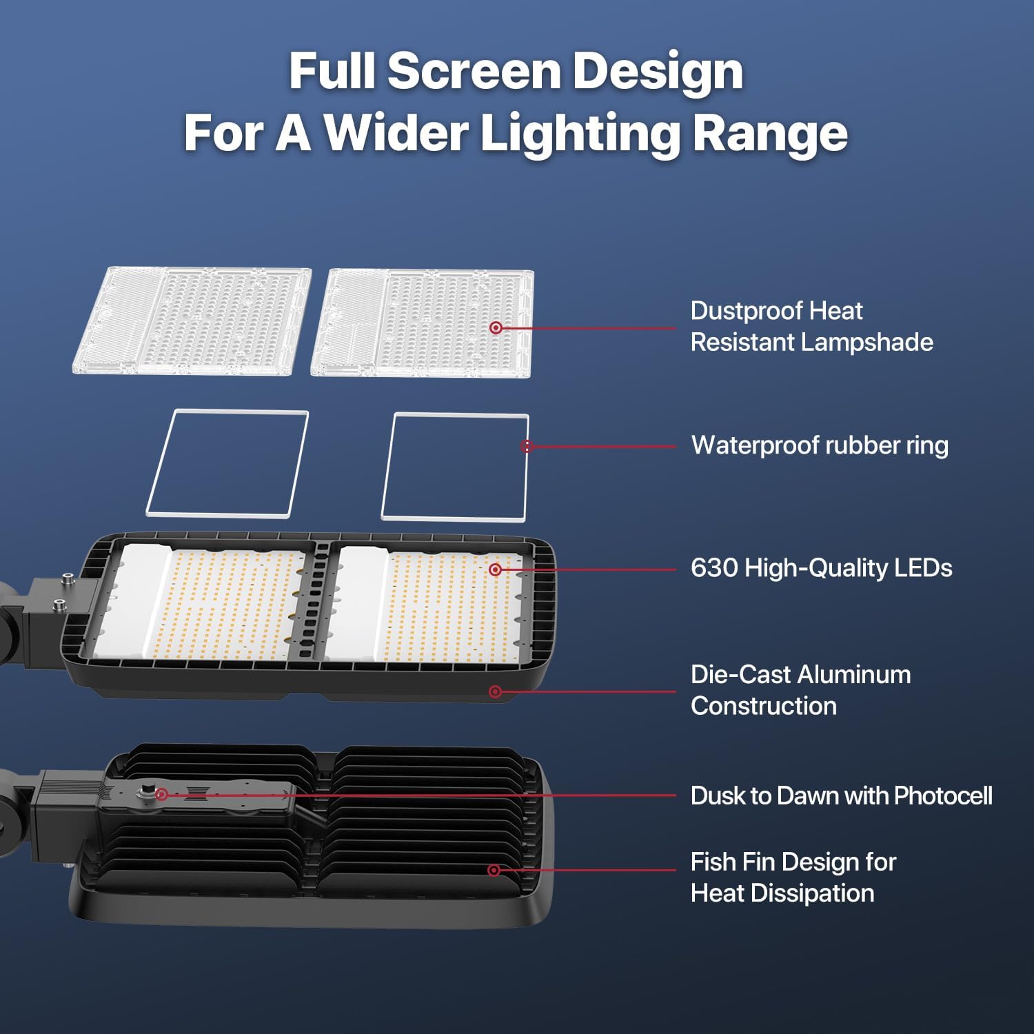 400W LED Parking Lot Light, LED Flood Light with Dusk to Dawn Photocell, 630 LEDs, 5000K Daylight, IP65 Waterproof, Adjustable Arm Mount, AC 120V, Commercial Security Lighting Outdoor for Yard, 2Pack