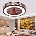22' Round Wood Ceiling Fan with Lights, Red Retro Cutout LED Remote Control 3 Colors Lighting Modes, Acrylic Blades Metal Shell Semi Flush Mount Low Profile Lamp Home Dining Room Indoor