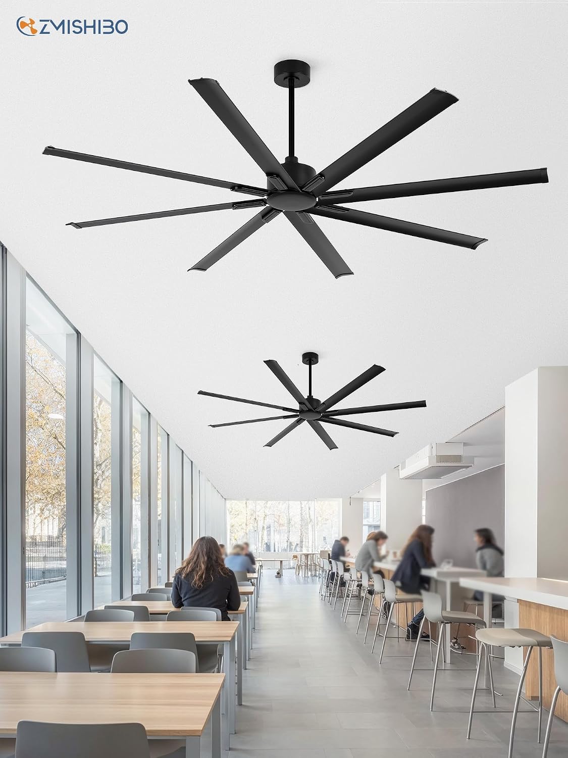 ZMISHIBO 84 Inch Ceiling Fans No Light, Large Industrial Ceiling Fan with 8 Aluminium Blades, Quiet DC Motor, 6 Speeds, Modern Ceiling Fan without Light for Garage/shop/living room,Black