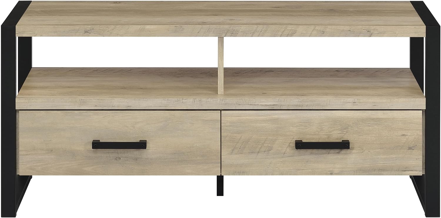 Coaster Home Furnishings - James - Engineered Wood & Metal - 48-inch 2-Drawer TV Stand with Stacked Design, 2 Open Compartments - Living Room - Distressed Pine - 704271