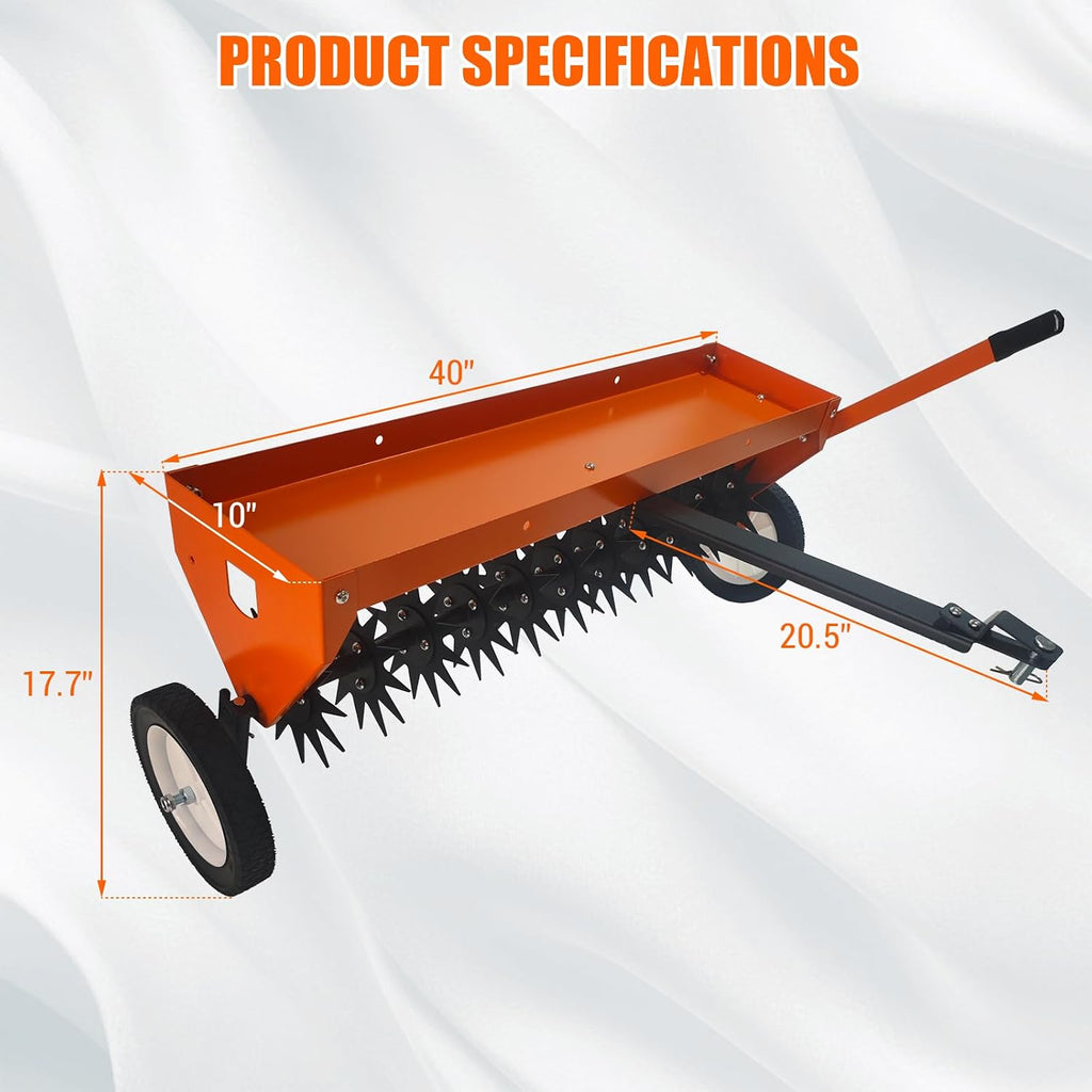 40 Inch Tow Behind Spike Aerator, Heavy Duty Lawn Aerator with Steel Teeth, Weight Tray & Transport Wheels for Garden, Farm Tractor, ATV – Durable Galvanized Steel Tines,Orange