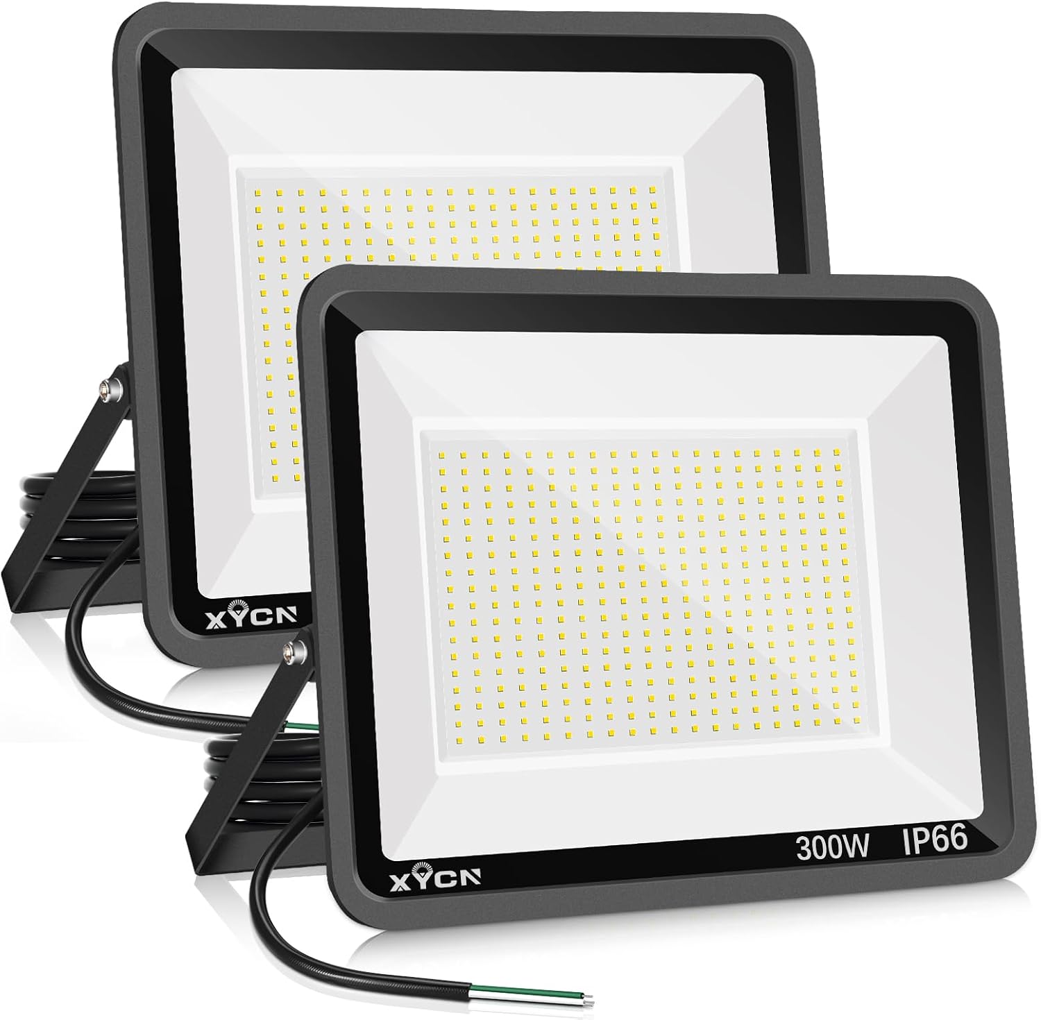 XYCN 2 Pack 300W Warm White LED Flood Light,No Plug,3000K 42500LM Outside Flood Light,Super Bright Outdoor Security Lights, IP66 Waterproof Floodlight for Yard,Playground,Garage, Garden, Lawn