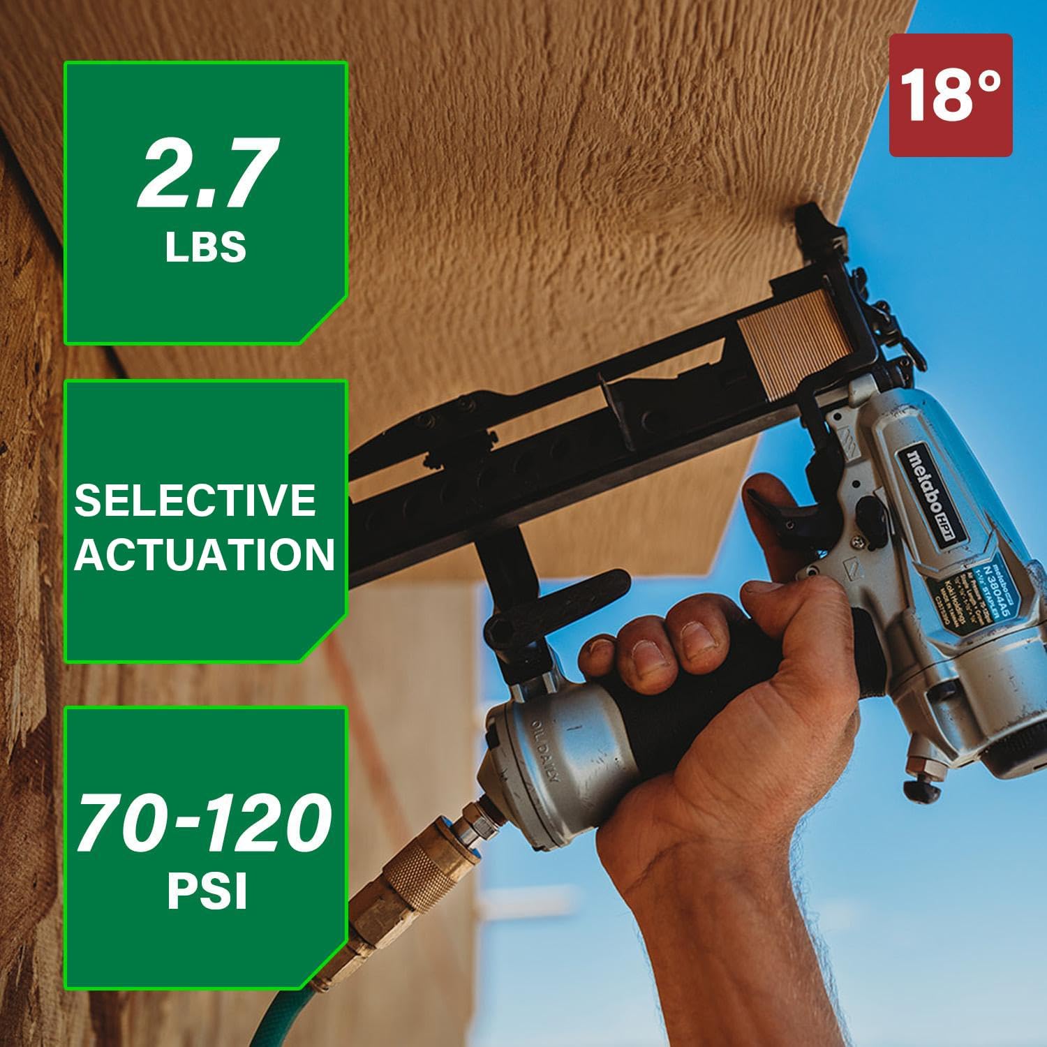 Metabo HPT PRO Finish Stapler, Pro-preferred Pneumatic Power Nailers, Finish Tool for Carpentry & Industrial Uses, All-Metal Key Component, 18 Gauge, 1/4' Crown Staples, Length 1/2' to 1-1/2', N3804A5