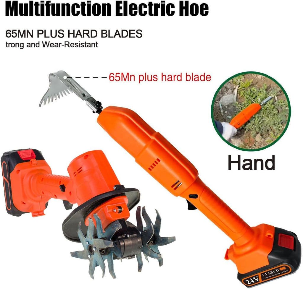 Electric Garden Rotavator, 2 in 1 Cordless Tiller Cultivator with Electric Digging Hoe,10Cm Tilling Width & Depth, Lightweight Rototiller for Gardening, for Lawn, Soil Cultivation