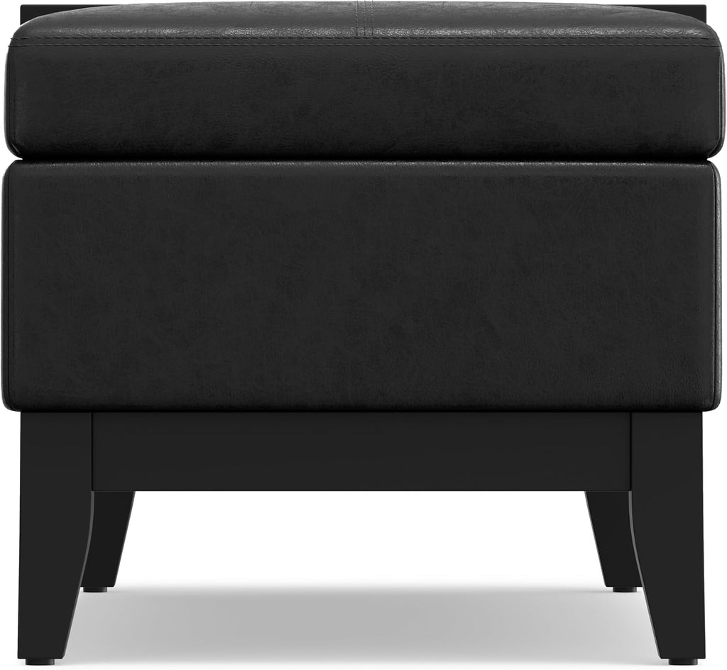 SIMPLIHOME Oregon Storage Ottoman Bench with Tray - 42 inch Wide Upholstered Vegan Leather Rectangle Ottoman Bench in Distressed Black, Transitional Tufted Ottoman for Living Room with Lift-Up Lid
