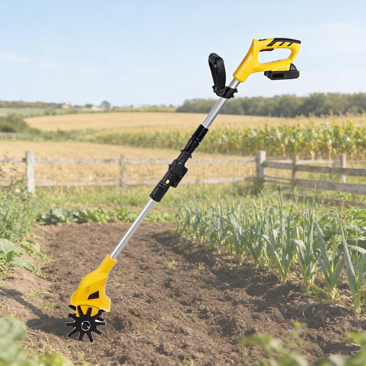 Cordless Tiller Cultivator with Extendable Pole, Mini Portable Rechargeable Battery Powered Tiller Rototillers for Gardening Farm Soil Cultivation 1Battery