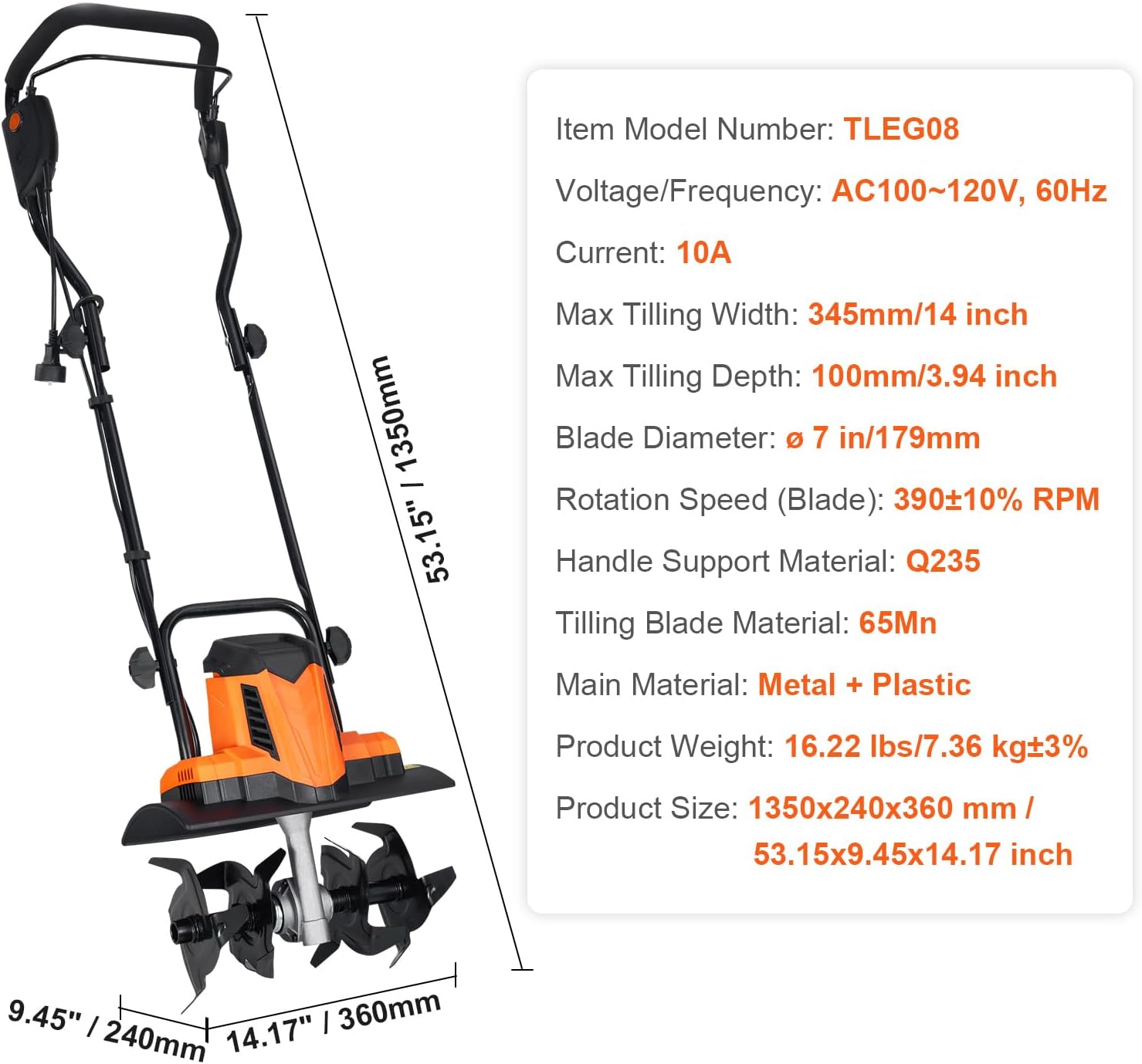 Happybuy 10 Amp Electric Tiller, 14' Tilling Width 3.94' Tilling Depth Corded Electric Tiller/Cultivator, Steel Mn Tines, Ideal for Garden Lawn Soil Digging