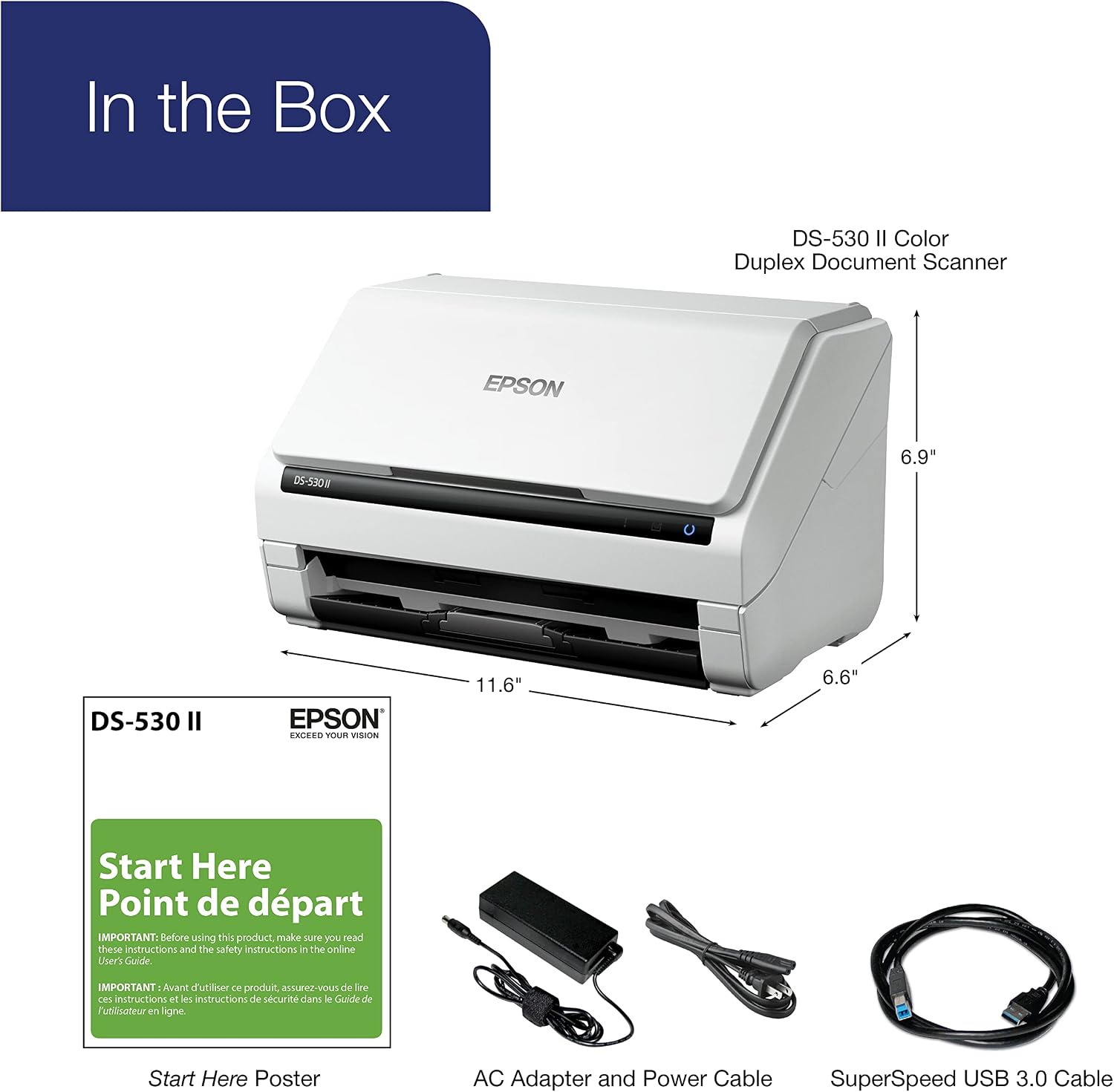 Epson DS-530 II Color Duplex Document Scanner for PC and Mac with Sheet-fed Auto Doc Feeder (ADF)