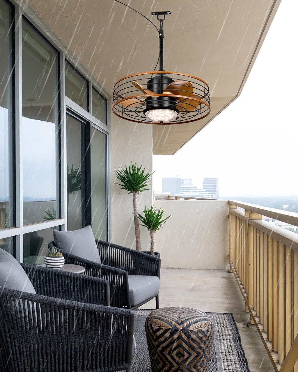 20' Outdoor Ceiling Fan with Lights and Remote Control, Black Gazebo Ceiling Fans 6 Speeds, Portable Hanging Waterproof Caged Ceiling Fan with Dimmable LED Lights for Gazebo, Patios