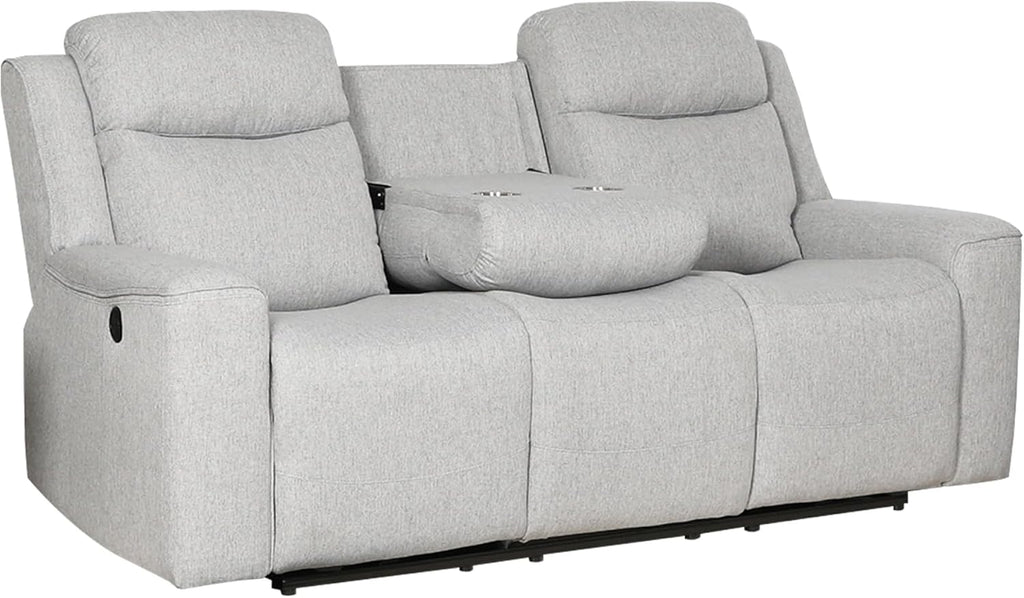 AC Pacific Amelia Upholstered Recliner Sofa with Dropdown Console and Cup Holders, Living Room Furniture with Stylish, Comfortable, and Versatile Design for Modern Homes, White