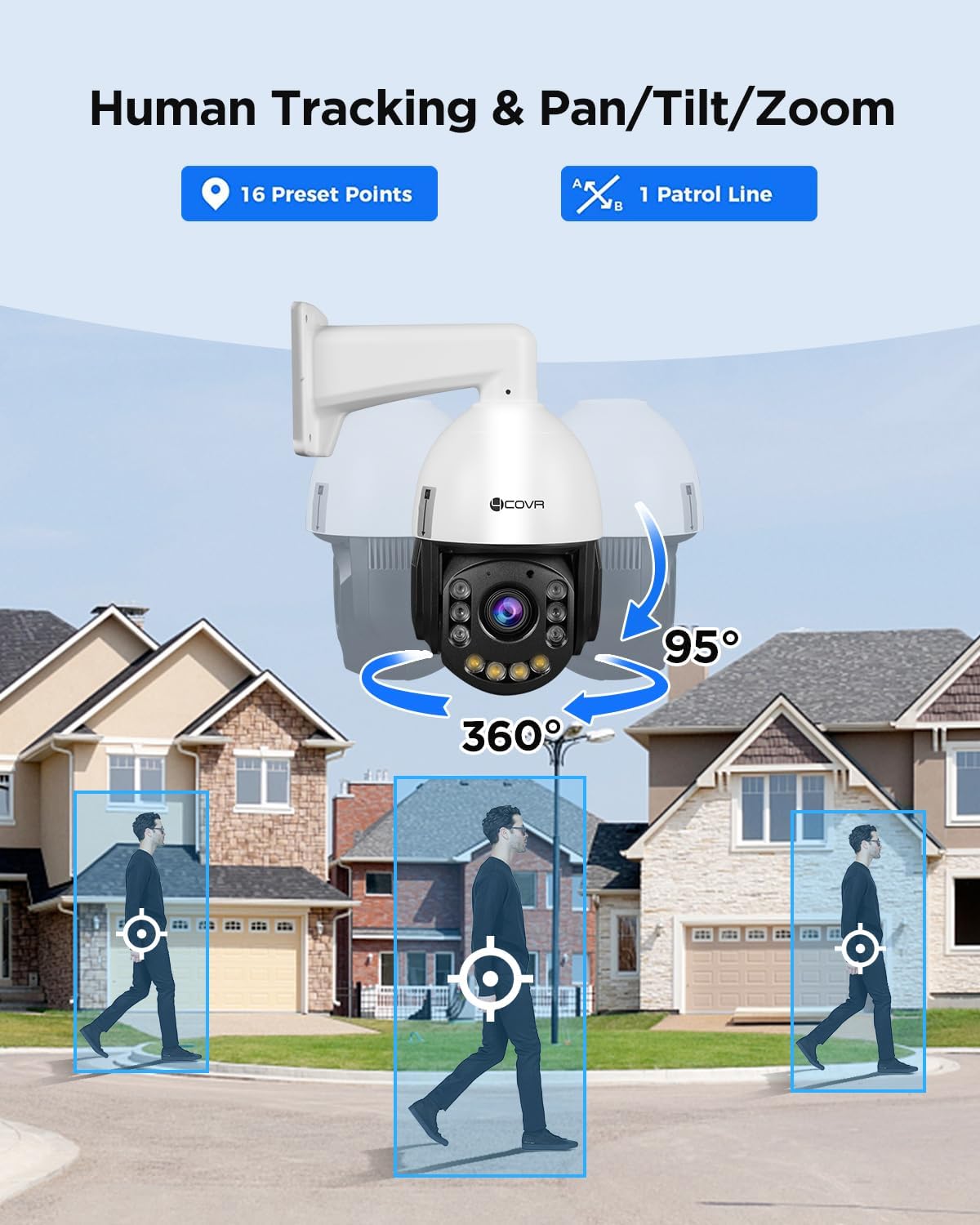 4COVR 8MP Outdoor PTZ Camera IP67, 20x Optical Zoom, Human Vehicle Detection Activate Spotlights & Color Night, PoE Speed Dome Security Camera, Auto Cruising & Human Tracking, 2 Way Talk, LY-608IC20