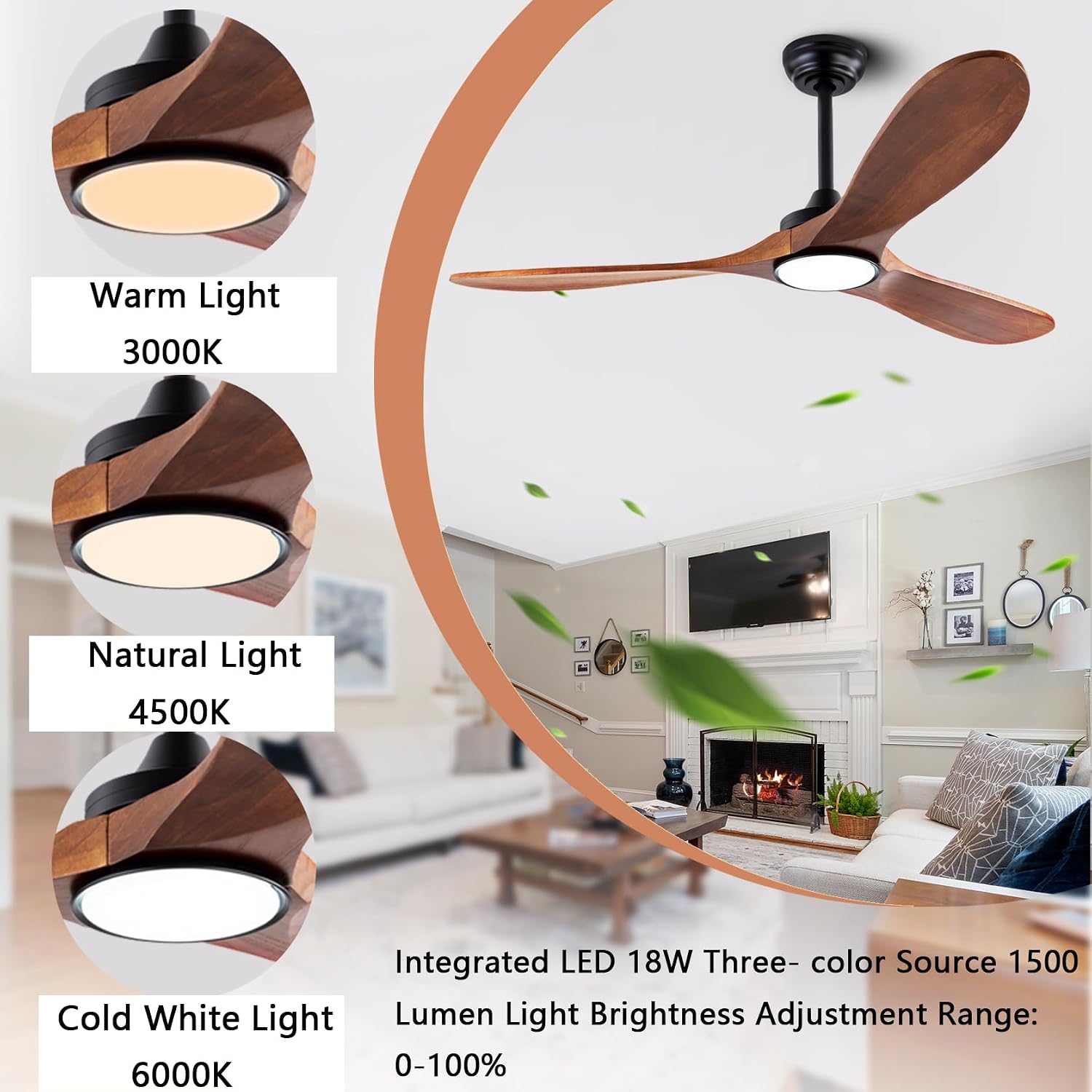 QUTWOB 42' Wood Ceiling Fans with Lights and Remote Control,Indoor Outdoor 3 Blades Wooden Ceiling Fan for Garage,Patio,Living Rooms,Bedrooms,Offices,Farmhouse(Black+Dark Walnut)